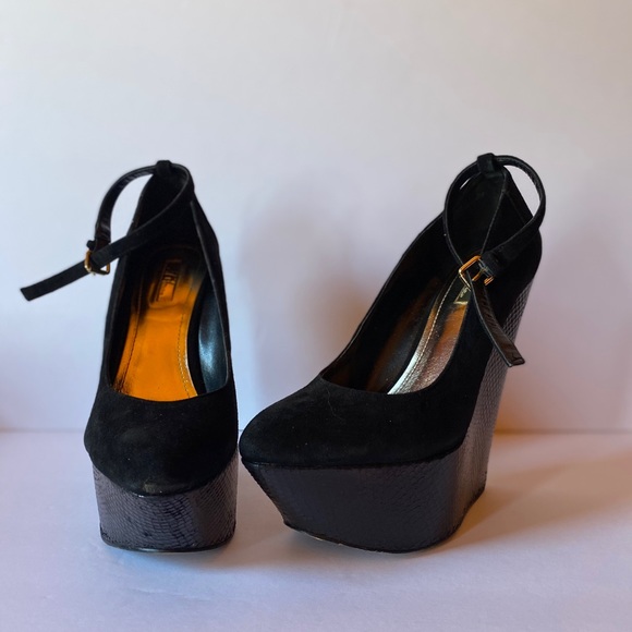 Black Suede Mary Jane Wedge  heels by Wild Pair - Picture 5 of 6